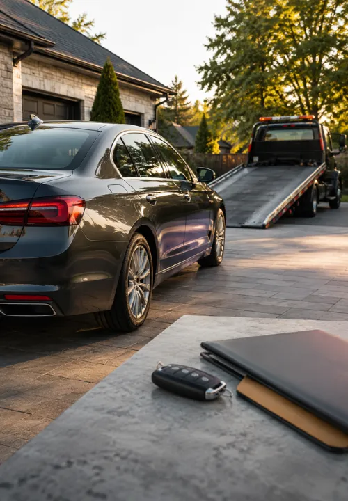 A vehicle ready for pickup in a driveway